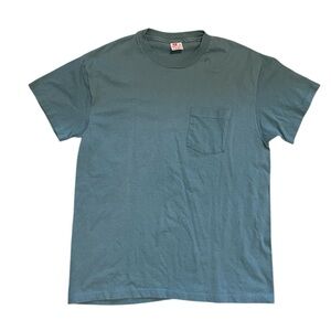 Vintage Teal 90s Single Stitch Blank Short Sleeve Men Pocket Tee Sz L